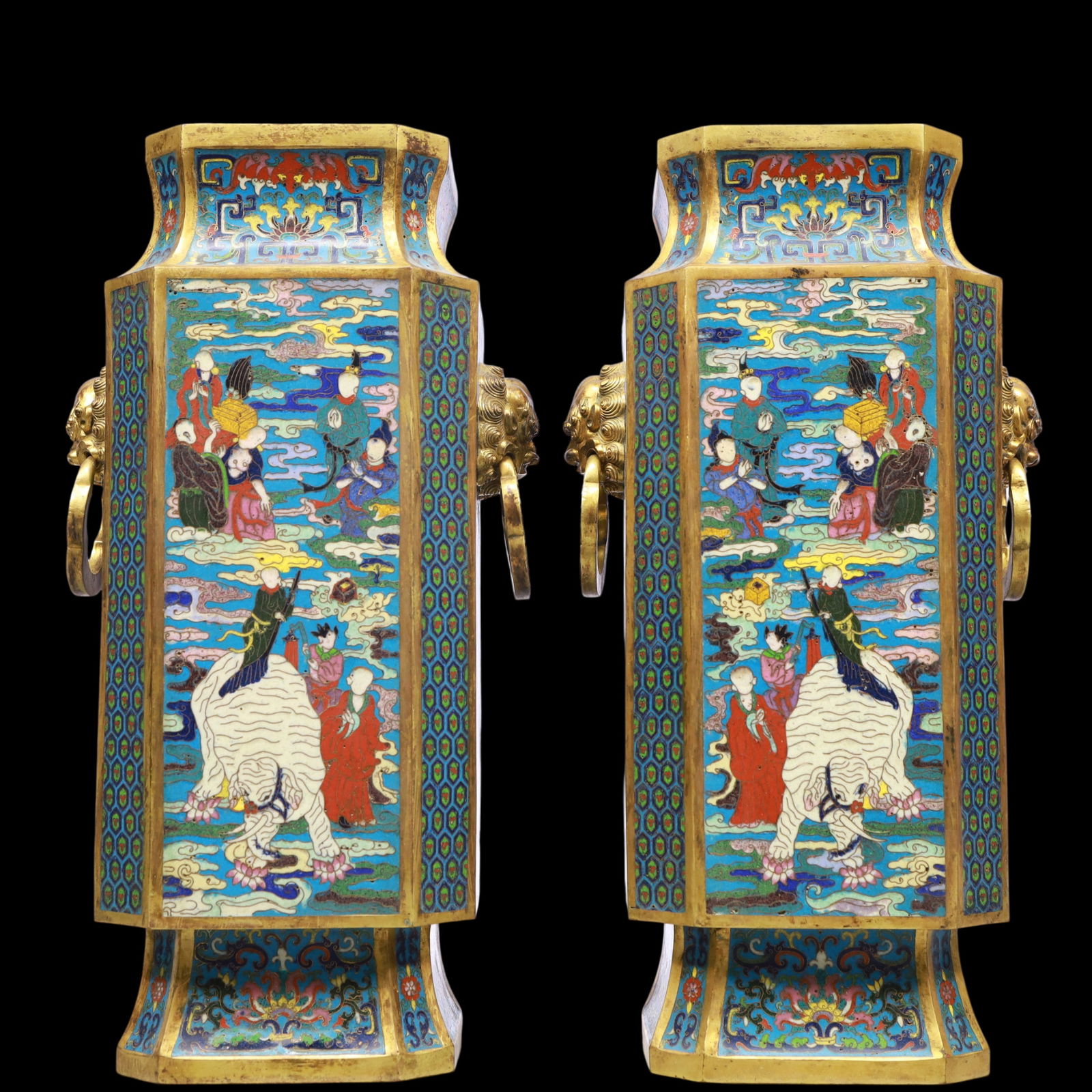A Exquisite A pair of Cloisonne Lotus Pattern Character and Story Pattern Double-Ears Vase (1 of 11)