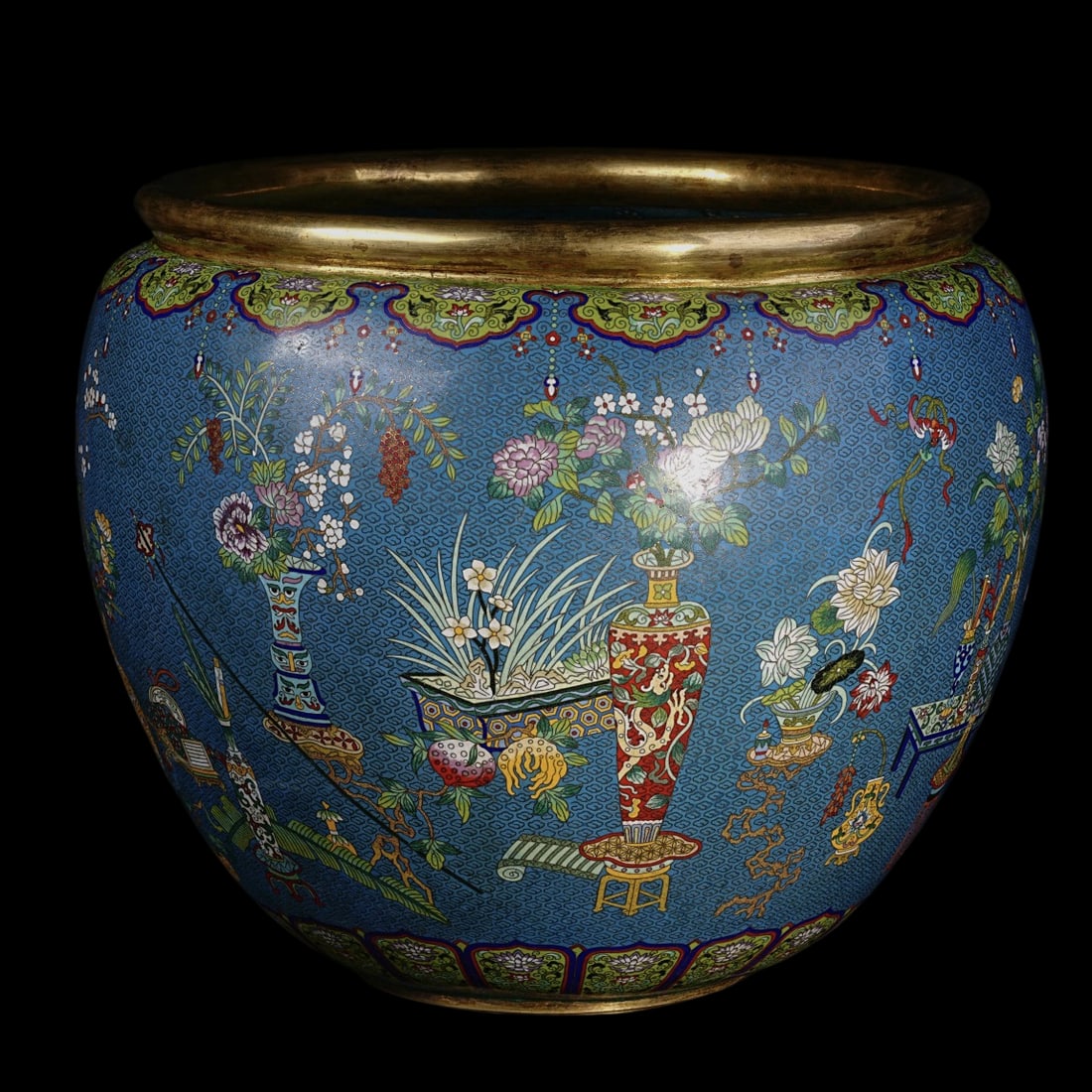 An Exquisite Cloisonne Flower Pattern Eight Treasures Pattern Vat - 8