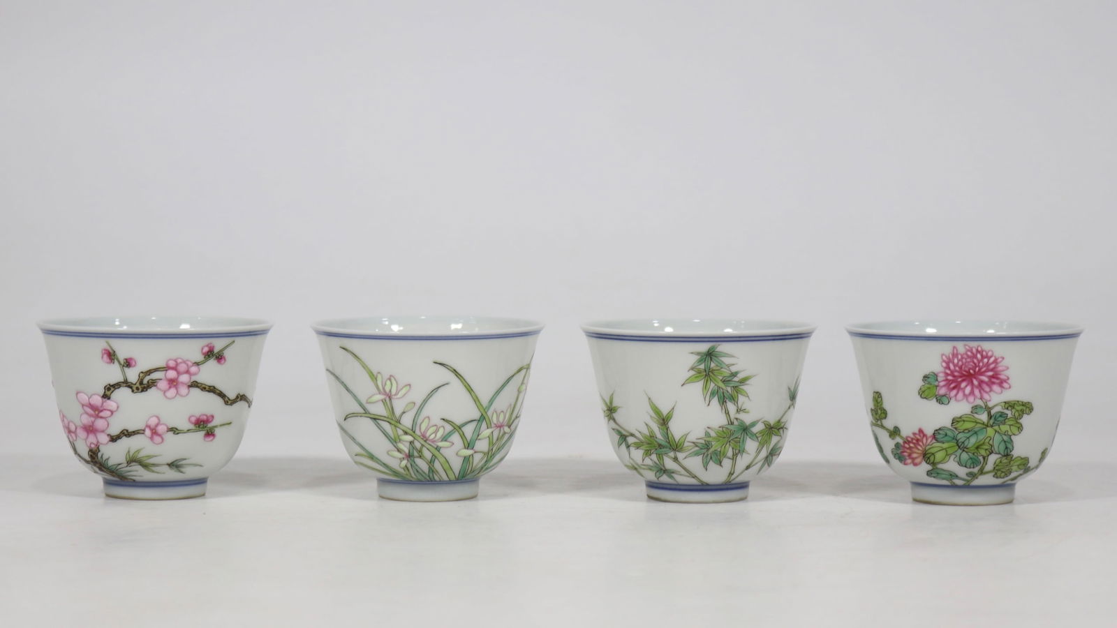 A Set of Fine Famille-Rose Flower Pattern with poem Cup (1 of 9)