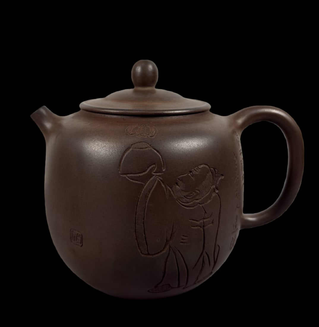 An Exquisite Purple Sands Figure Pattern Teapot: An Exquisite Purple Sands Figure Pattern Teapot Wang bao gen (The Dimensions Of All Batches Are Manually Measured.If You Need More Detailed Information, Please Contact Our Customer Service Before Bidd