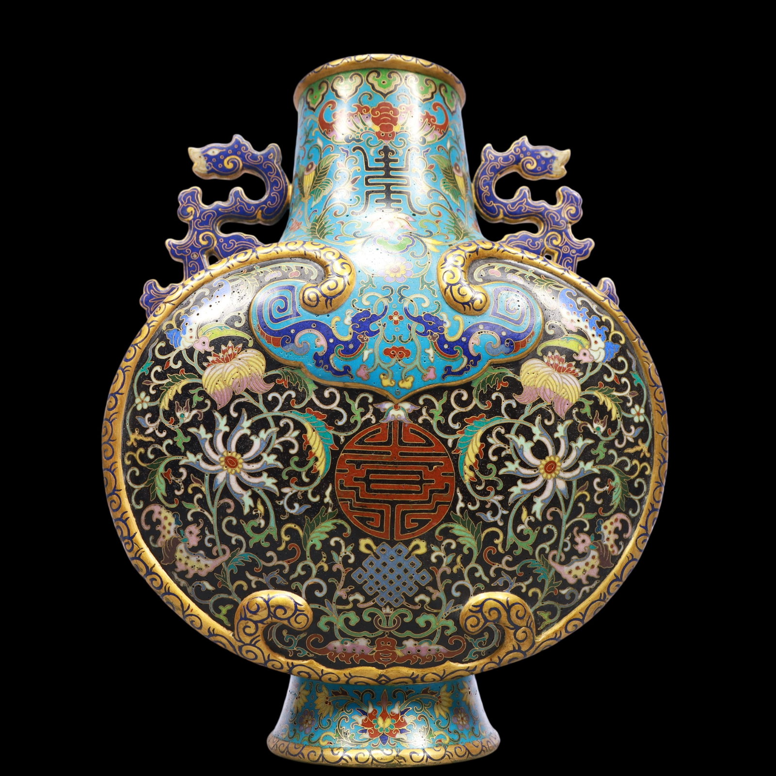 A Exquisite A pair of Cloisonne Lotus Pattern Dragon Pattern Bats and Peach Pattern Double-Ears Vase - 10