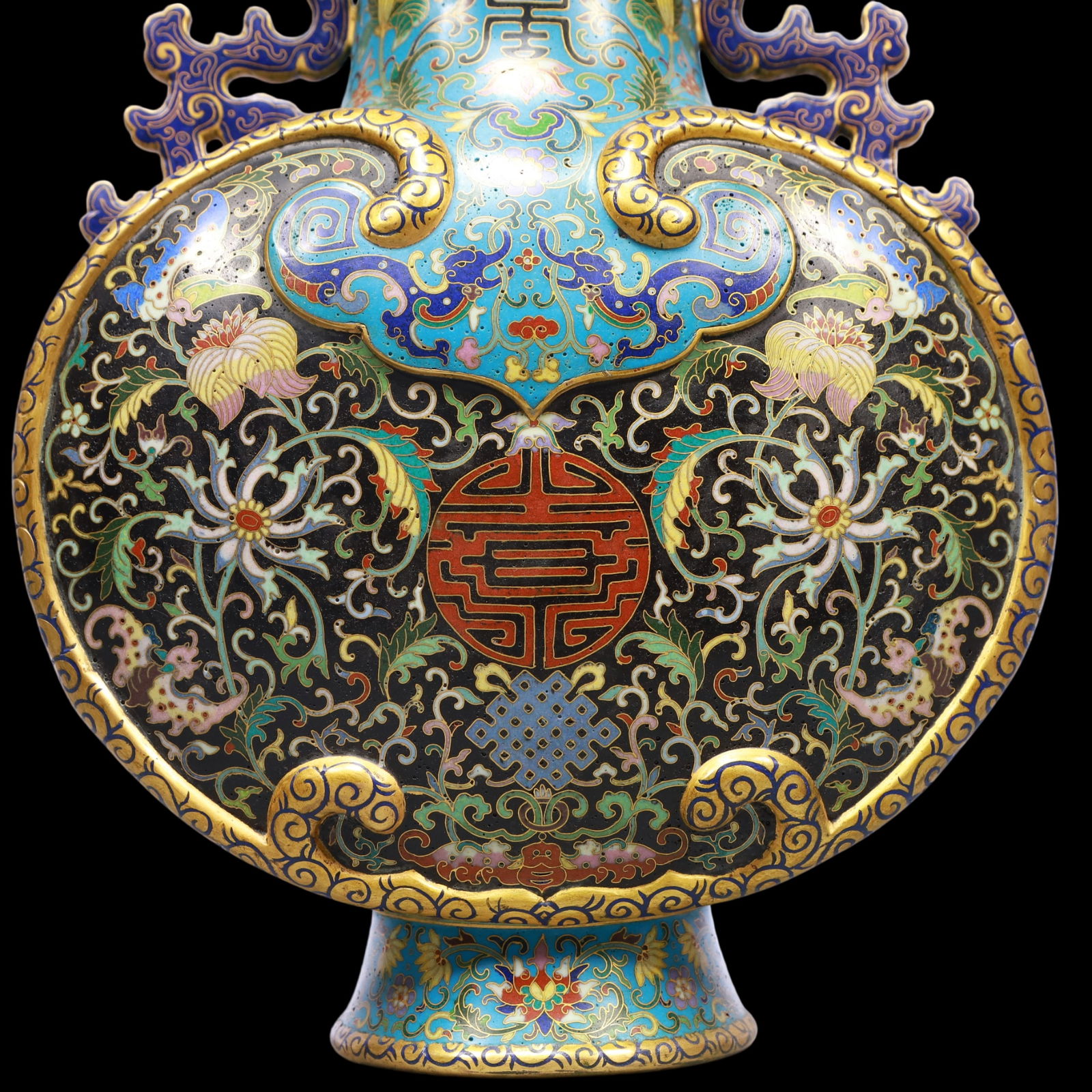 A Exquisite A pair of Cloisonne Lotus Pattern Dragon Pattern Bats and Peach Pattern Double-Ears Vase - 6