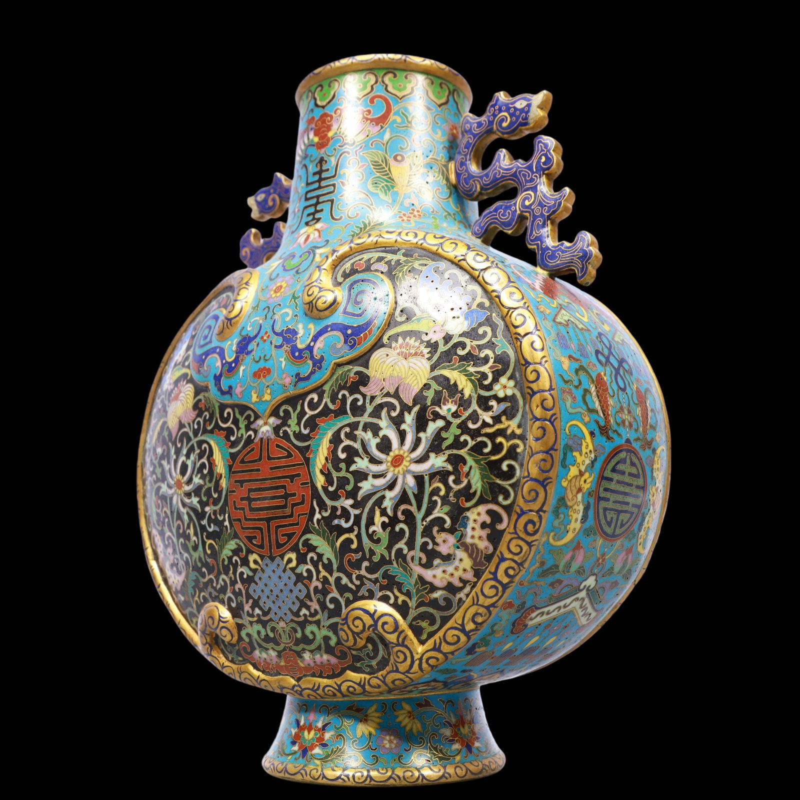 A Exquisite A pair of Cloisonne Lotus Pattern Dragon Pattern Bats and Peach Pattern Double-Ears Vase - 7