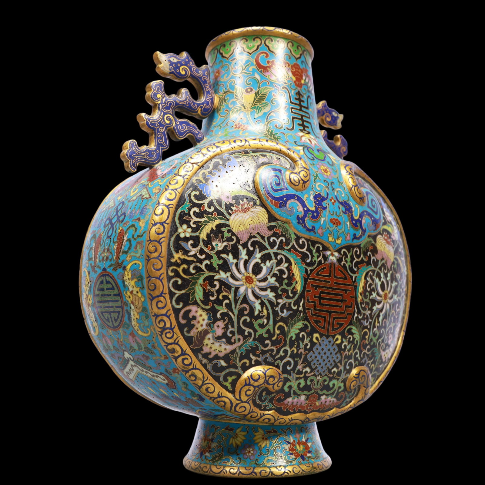 A Exquisite A pair of Cloisonne Lotus Pattern Dragon Pattern Bats and Peach Pattern Double-Ears Vase - 9