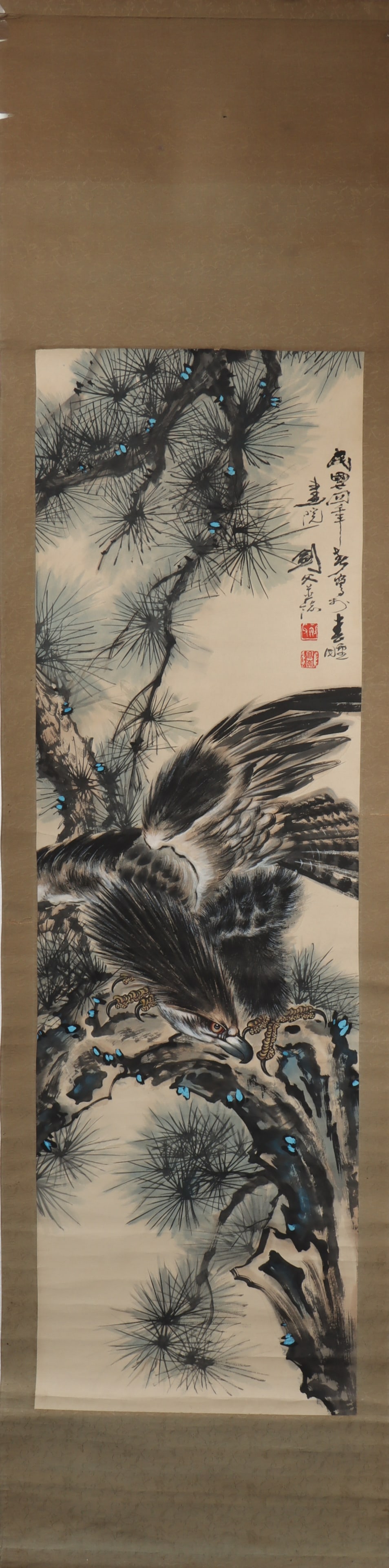 A Chinese Vertical Scroll Ink Painting of Eagle on Paper (1 of 4)