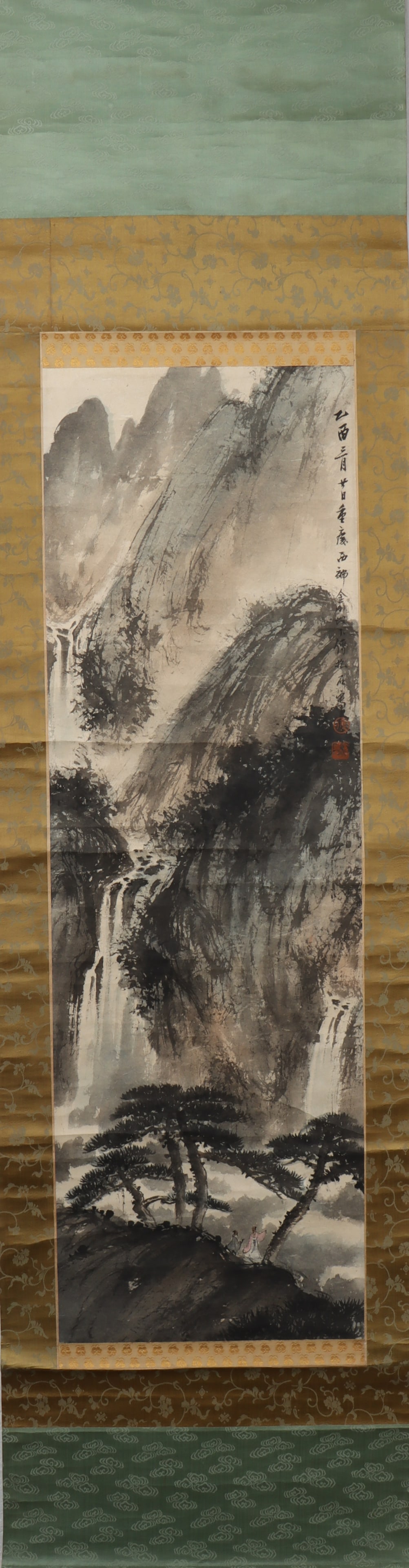 A Chinese Vertical Scroll Ink Painting of Landscape on Paper (1 of 5)