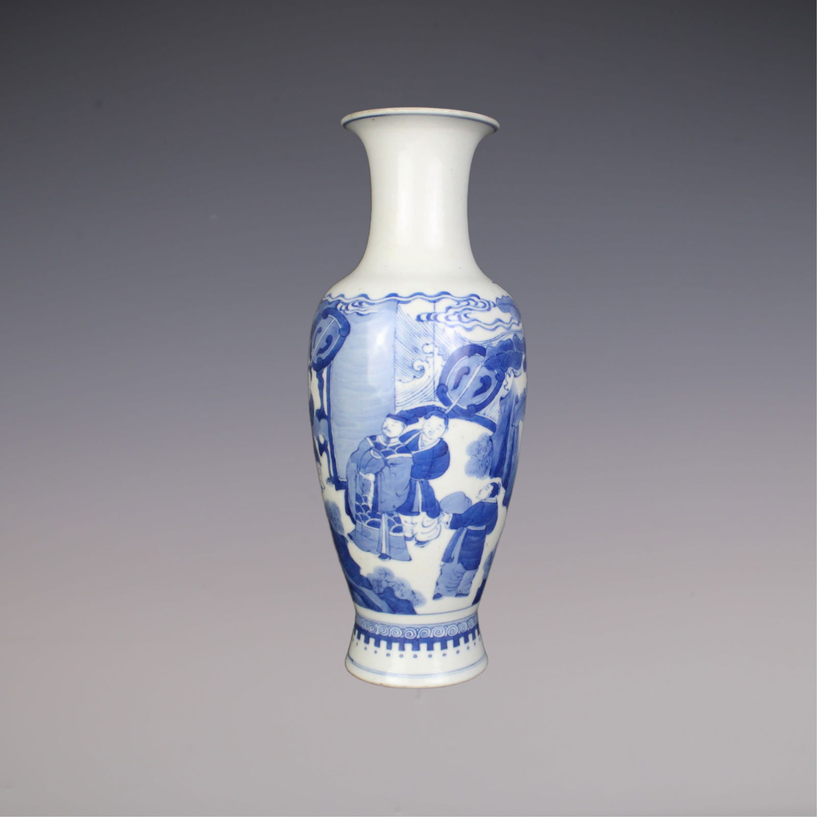 An Exquisite Blue and White Character and Story Pattern Vase: An Exquisite Blue and White Character and Story Pattern Vase Qing Dynasty, China Kangxi Six-character Mark Size:27cmx7cm (The Dimensions Of All Batches Are Manually Measured.If You Need More Detailed