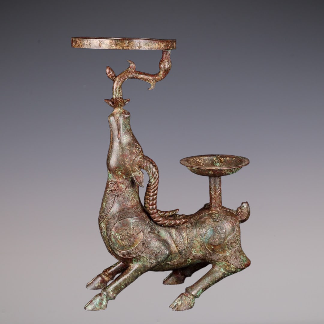 An Exquisite Bronze With Inscription Deer-Shaped Candlestick (1 of 9)