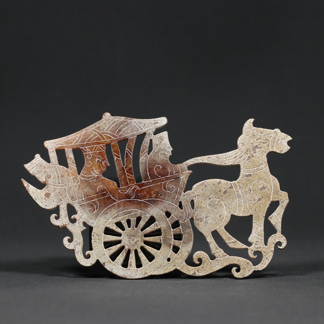 An Exquisite White Jade Carriage Ornament: An Exquisite White Jade Carriage Ornament Han Dynasty, China Size:11.7cmx7.3cmx0.3cm Weight:43.7g (The Dimensions Of All Batches Are Manually Measured.If You Need More Detailed Information, Please Con
