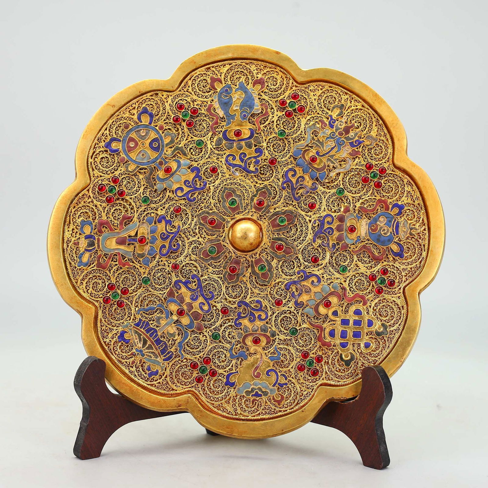 A fine cloisonné gilt bronze mirror is exquisite: Exquisite cloisonné gilt bronze mirrors are exquisite Size:W:863gH:19cmW:19cm (The Dimensions Of All Batches Are Manually Measured.If You Need More Detailed Information, Please Contact Our Customer S