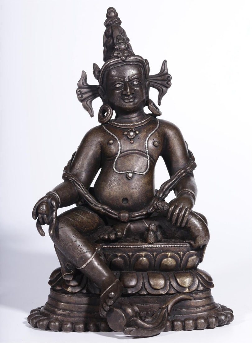 A seated statue of the God of Wealth in the style of alloy copper inlaid with silver in the Qing (1 of 9)