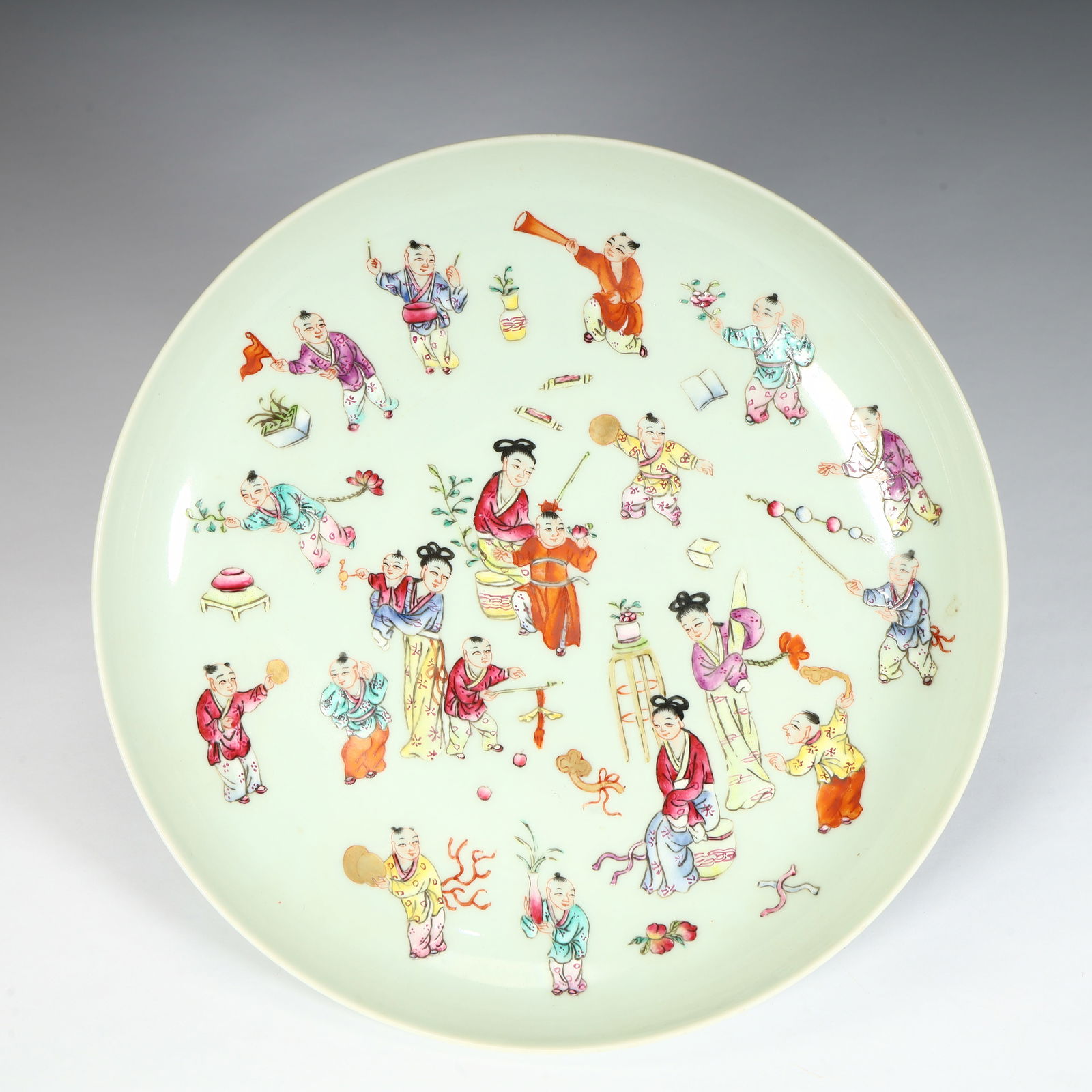 A Qing Dynasty pastel baizi baby play pattern plate: Qing Dynasty pastel hundred children baby play pattern large plate Size:H:5cmL: 25.5cmW:25.5cmW:0.7kg (The Dimensions Of All Batches Are Manually Measured.If You Need More Detailed Information, Please