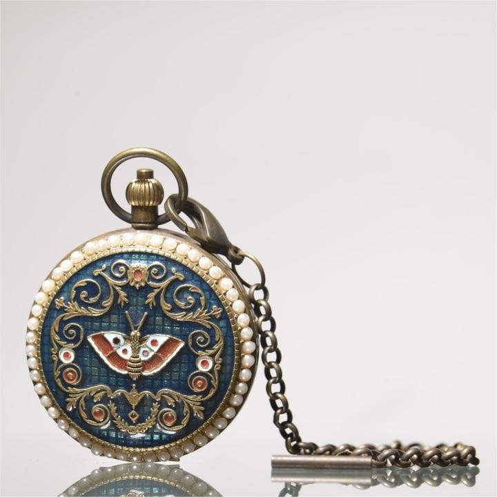 A fine brass-inlaid enamel butterfly pocket watch (1 of 9)
