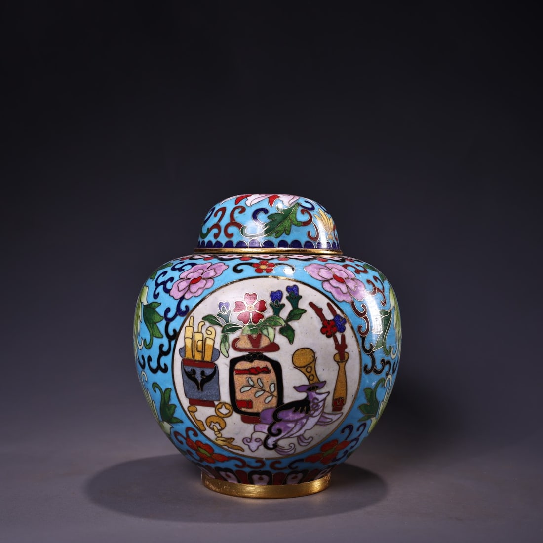 A fine pure copper tired gilt cloisonné enamel colored cloisonné lid jar (1 of 9)