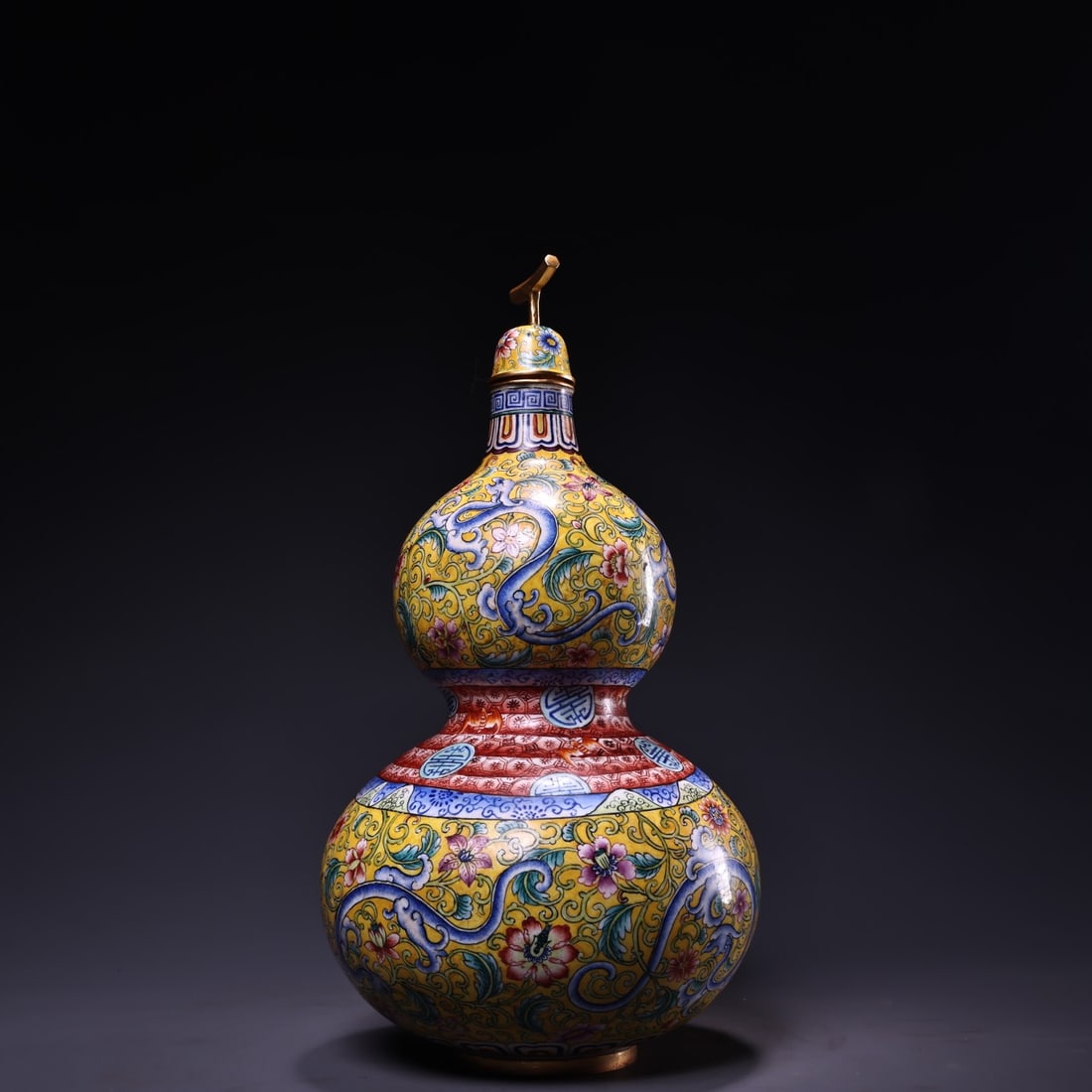 A fine copper-tired gilt hand-painted enamel gourd (1 of 9)
