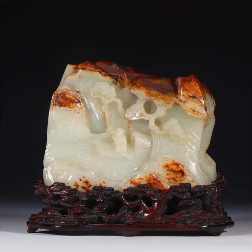 A Qing Dynasty Hetian jade seed fisherman Leshanzi ornament: Qing Dynasty Hetian jade seed material fisherman Leshanzi ornament Size:L:13.1cmW:6.2cmH:8.8cmW:1040g (The Dimensions Of All Batches Are Manually Measured.If You Need More Detailed Information, Please