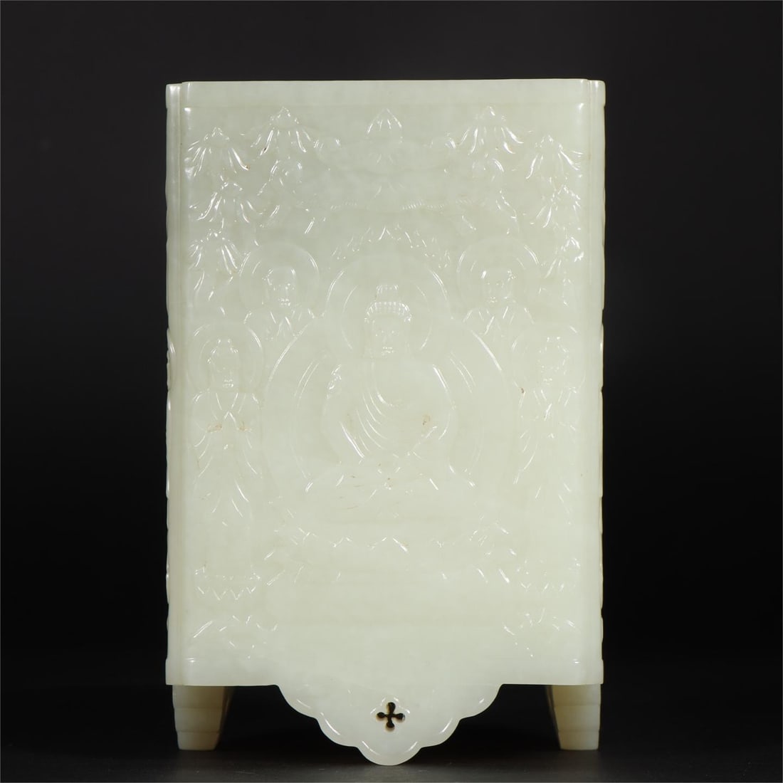 A Han Dynasty Hetian jade seed material Ten Thousand Buddha Dynasty Diagram Pen Holder: Han Dynasty Hetian jade seed material Ten Thousand Buddha Dynasty Zongtu pen holder Size:L:8.2cmW:8.1cmH:12.5cmW:730g (The Dimensions Of All Batches Are Manually Measured.If You Need More Detailed Inf