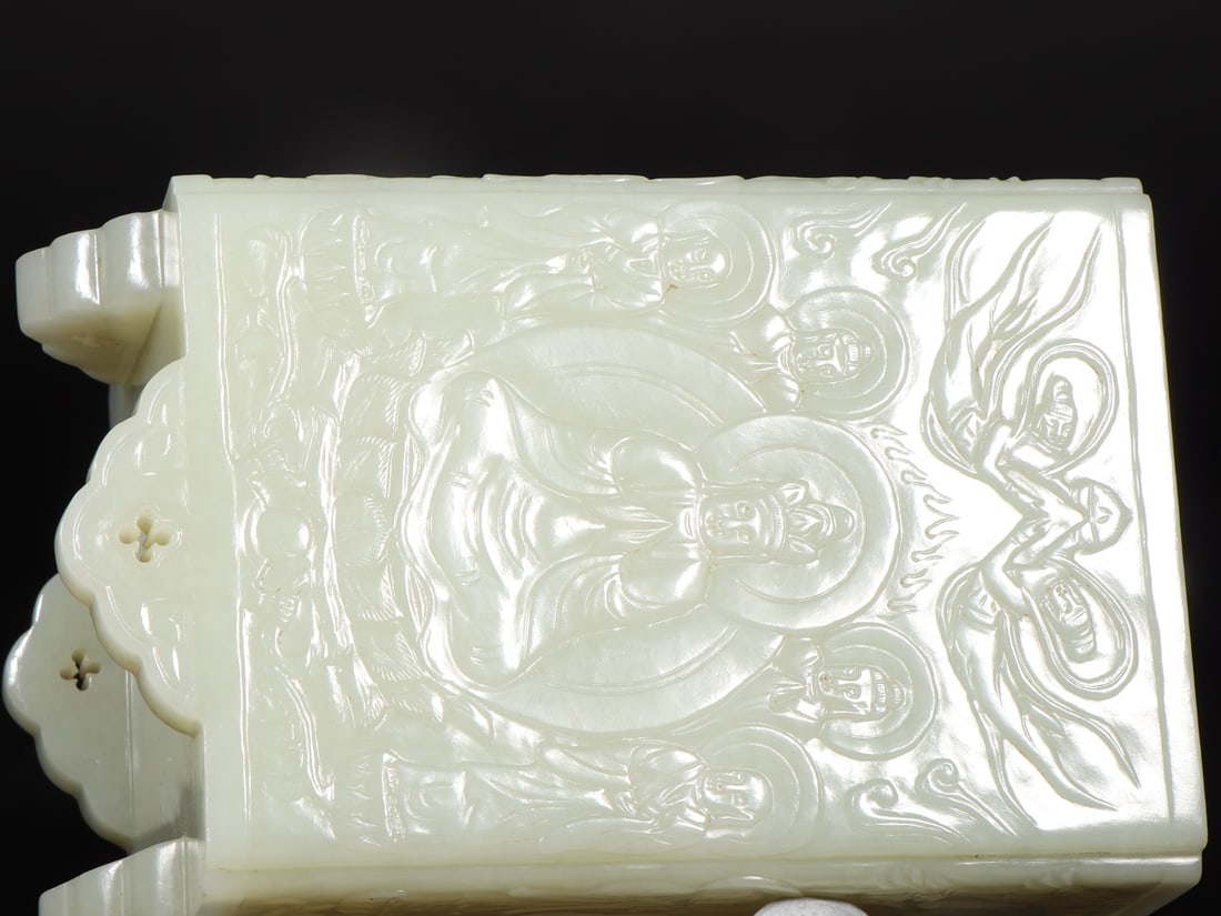 A Han Dynasty Hetian jade seed material Ten Thousand Buddha Dynasty Diagram Pen Holder - 3