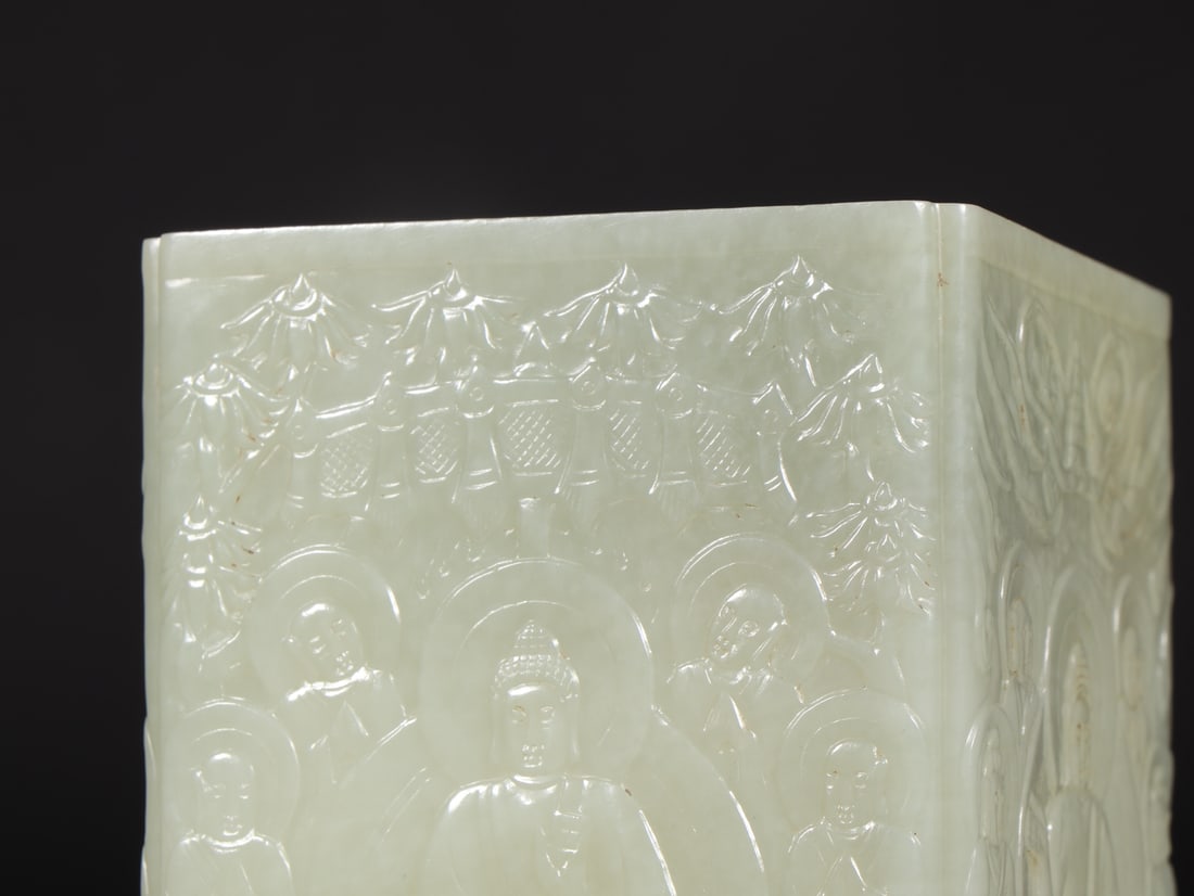 A Han Dynasty Hetian jade seed material Ten Thousand Buddha Dynasty Diagram Pen Holder - 5