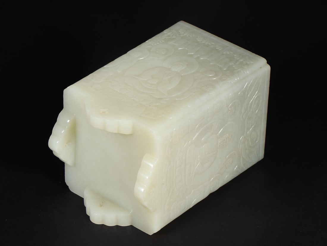 A Han Dynasty Hetian jade seed material Ten Thousand Buddha Dynasty Diagram Pen Holder - 8