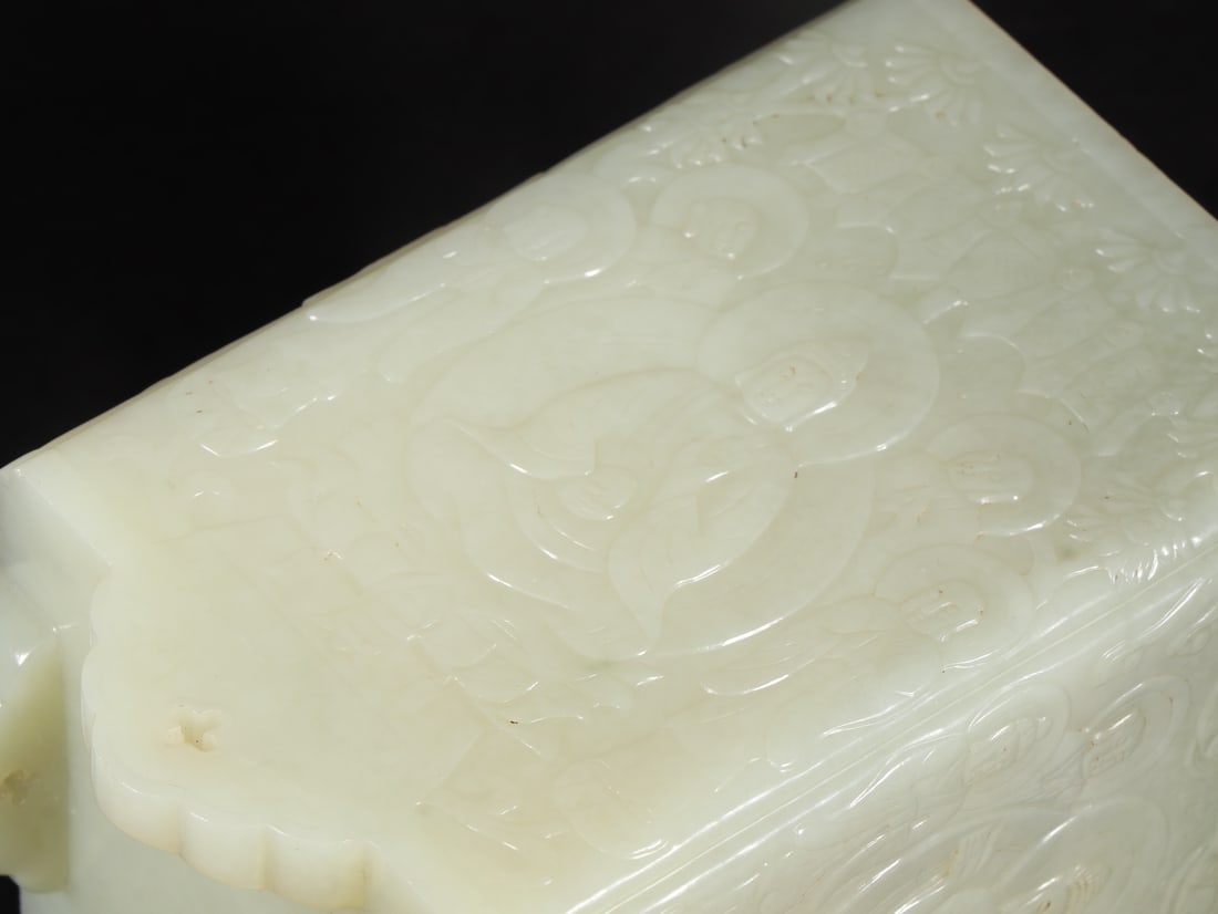 A Han Dynasty Hetian jade seed material Ten Thousand Buddha Dynasty Diagram Pen Holder - 9