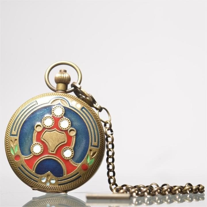 A fine brass-inlaid enamel floral pocket watch (1 of 9)