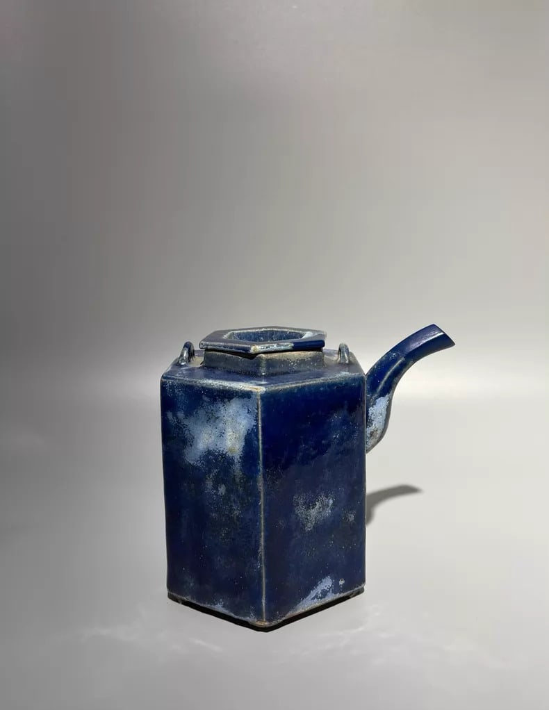A fine blue glazed hexagonal pot - 3