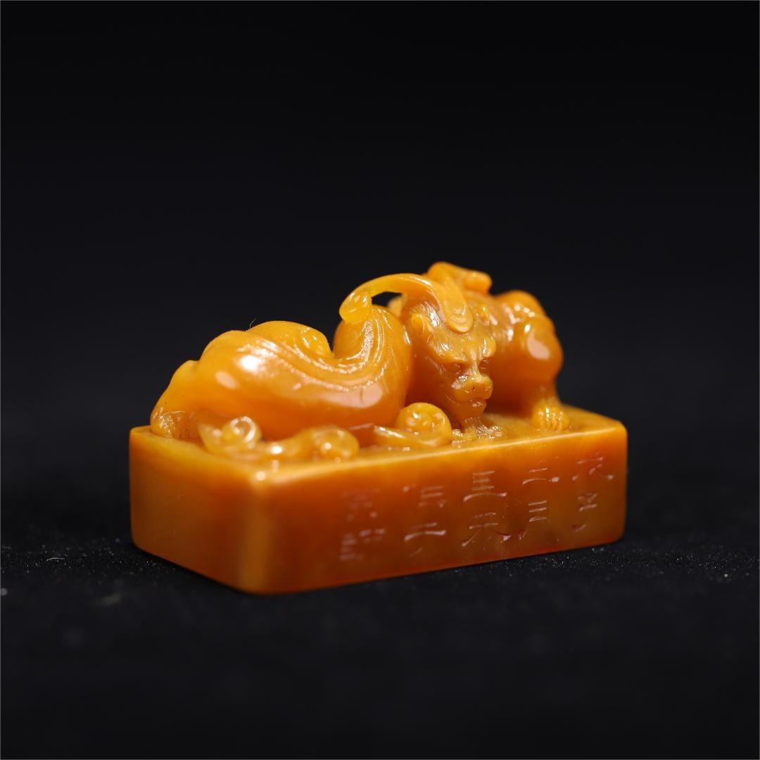 A rectangular seal of the Qing Dynasty giant Tian Huang stone dragon button (1 of 9)