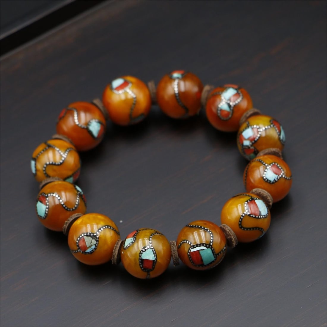 A beautiful old beeswax bead bracelet (1 of 9)