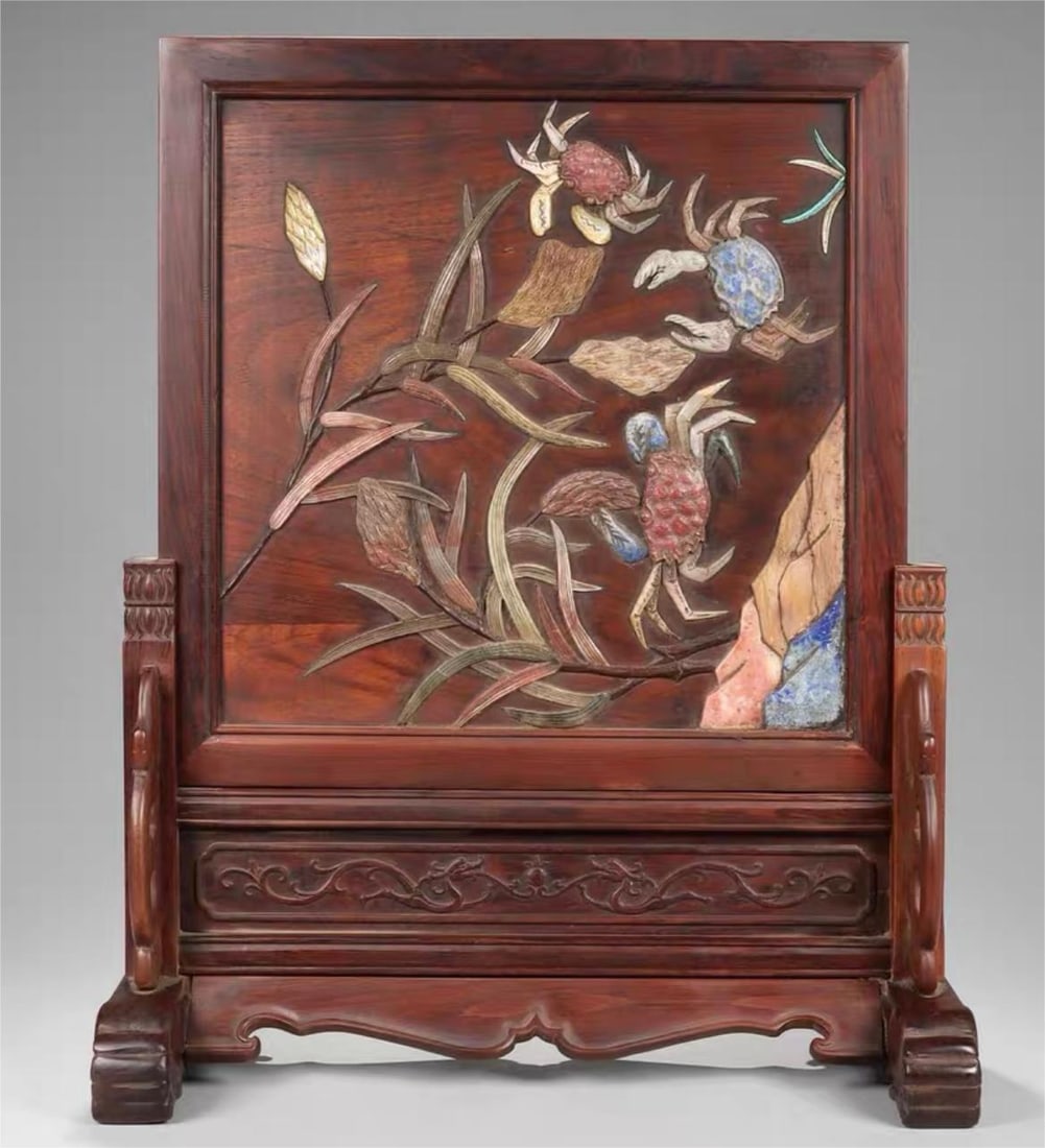 A Qing Dynasty Huanghuali inlaid with a treasure study screen (1 of 9)