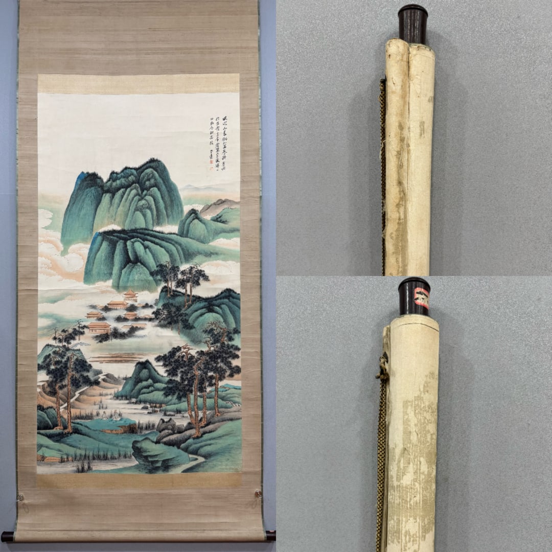 A piece of Zhang Daqian's boutique original mounted scroll: Zhang Daqian's boutique original mounted shaft Flowercore:Size:90×168cm (The Dimensions Of All Batches Are Manually Measured.If You Need More Detailed Information, Please Contact Our Customer Service