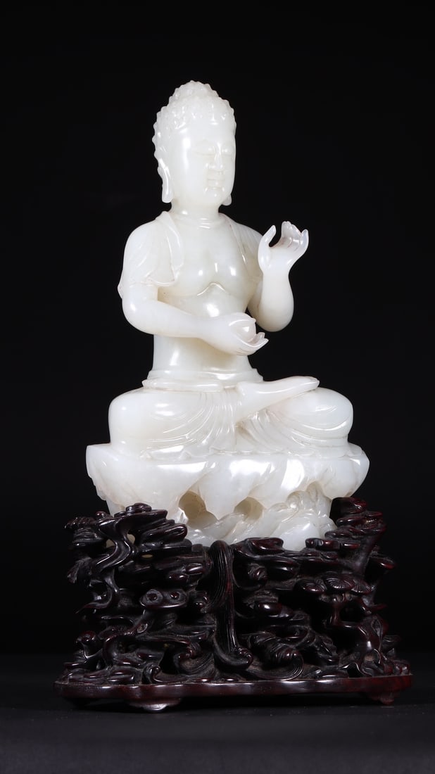 An Exquisite White Jade Statue of Sakyamuni - 2