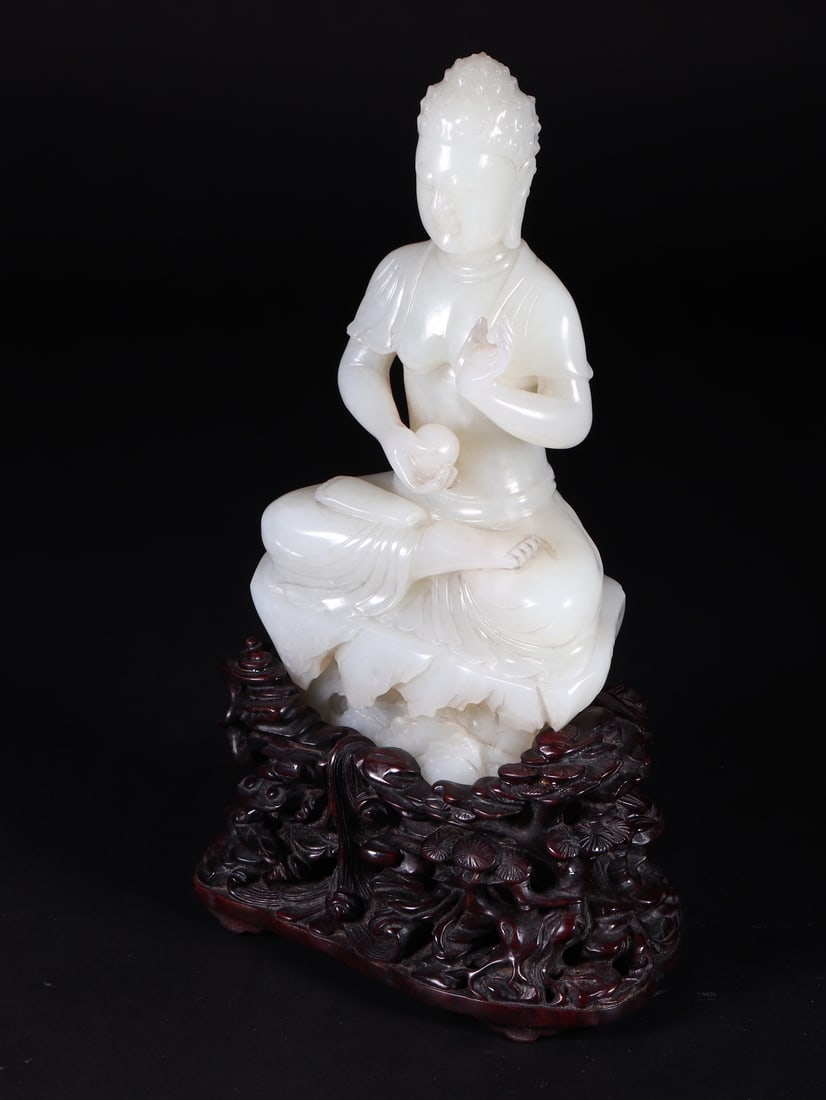 An Exquisite White Jade Statue of Sakyamuni - 4
