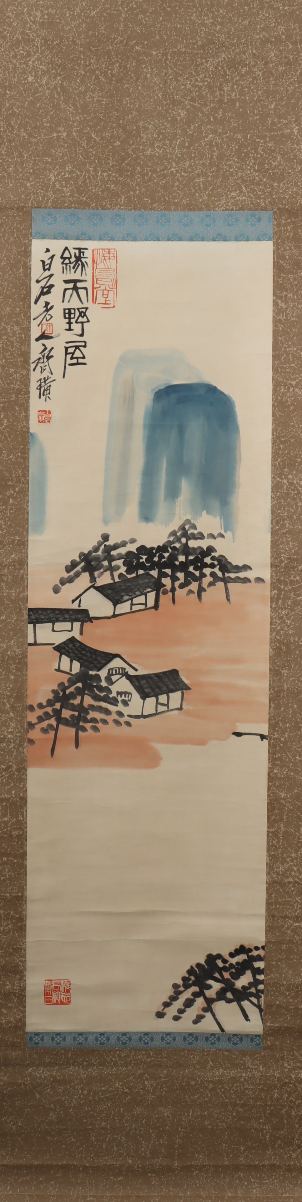 A Chinese Vertical Scroll Ink Painting of Landscape on Paper: A Chinese Vertical Scroll Ink Painting of Landscape on Paper Qi baishi Size:104cmx32cm (The Dimensions Of All Batches Are Manually Measured.If You Need More Detailed Information, Please Contact Our Cu
