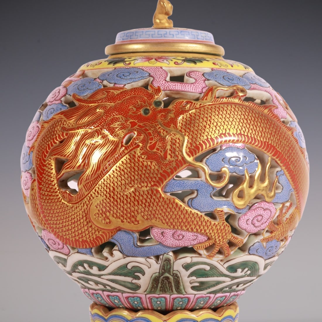 An Exquisite Enamel Lotus Pattern Dragon Pattern Seawater Pattern Hatstand - 2