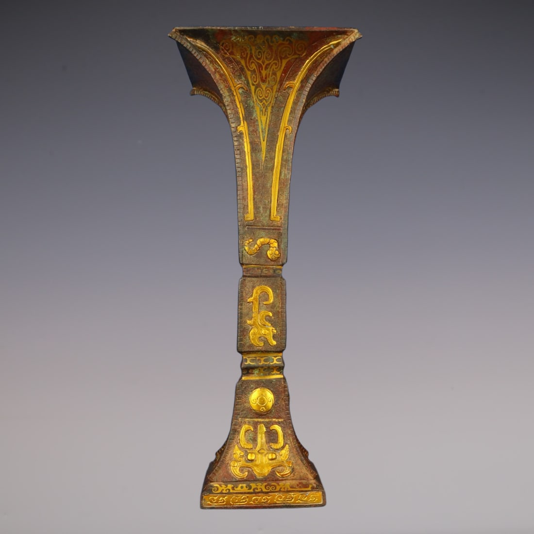 An Exquisite Bronze Inlaid Gold Beast-Face Pattern With Inscription Vase (1 of 9)