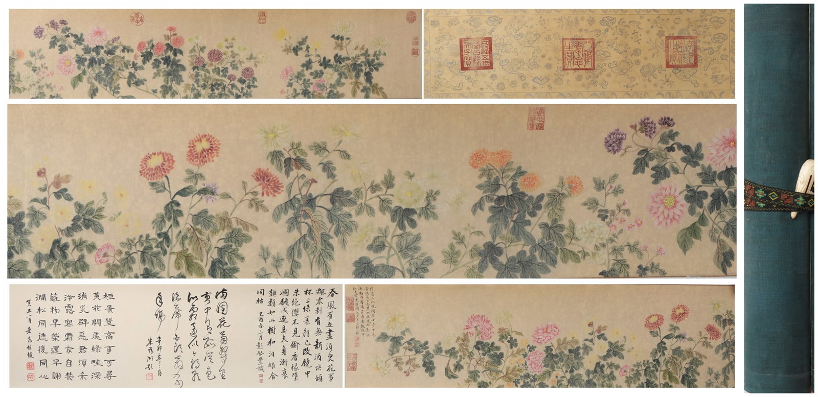 A Chinese Vertical Scroll Ink Painting of Flower on Silk: A Chinese Vertical Scroll Ink Painting of Flower on Silk Zou yigui Size:475cmx31cm (The Dimensions Of All Batches Are Manually Measured.If You Need More Detailed Information, Please Contact Our Custom
