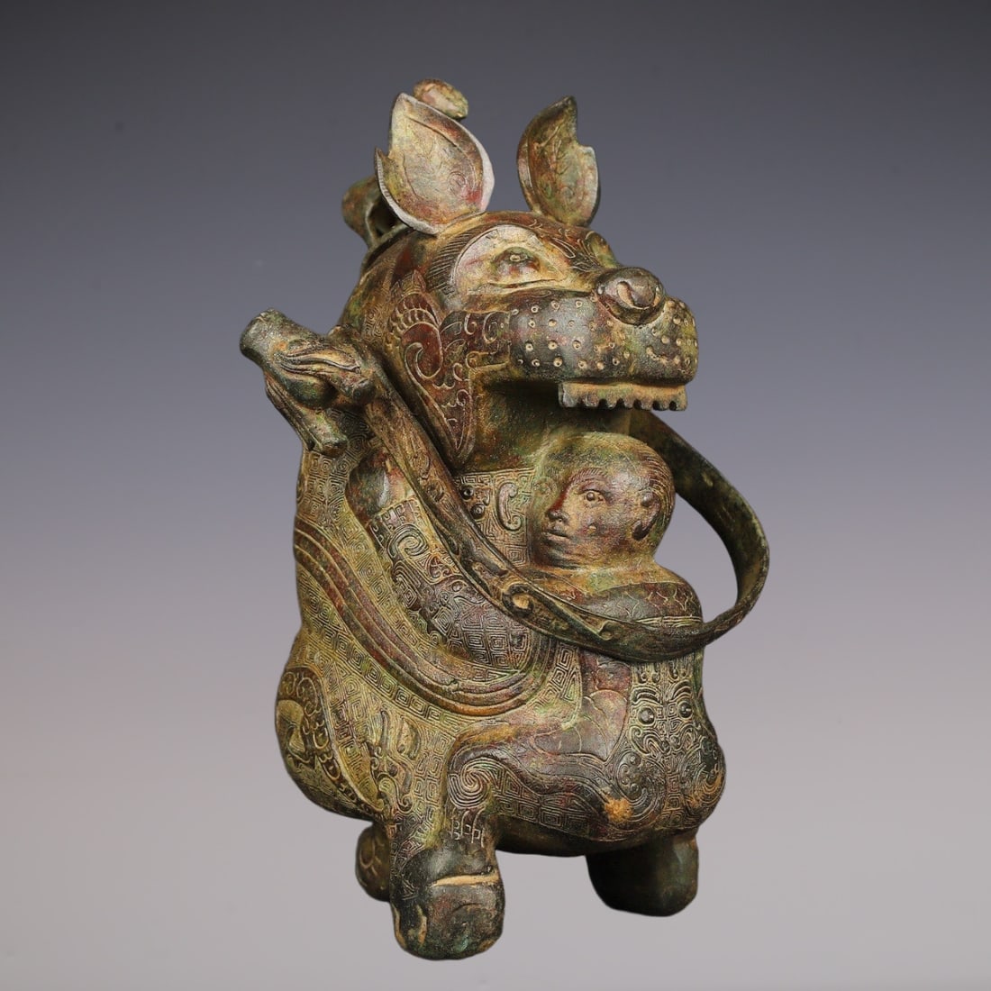 An Exquisite Bronze Beast-Face Pattern Ewer - 2