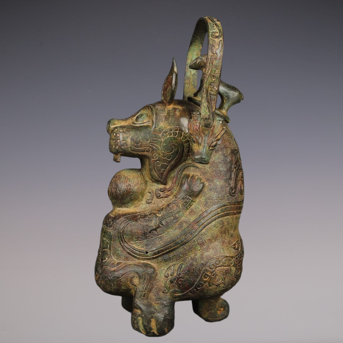 An Exquisite Bronze Beast-Face Pattern Ewer - 7