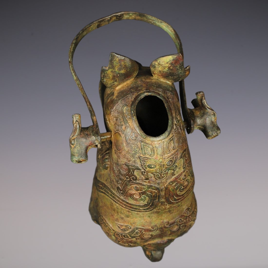 An Exquisite Bronze Beast-Face Pattern Ewer - 8