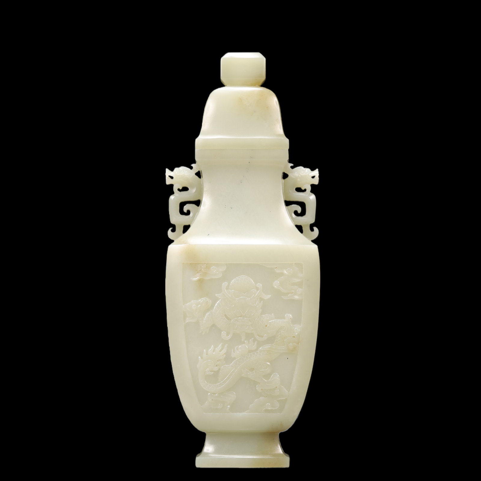 An Exquisite Green Jade Dragon Pattern Double-Ears Vase (1 of 10)