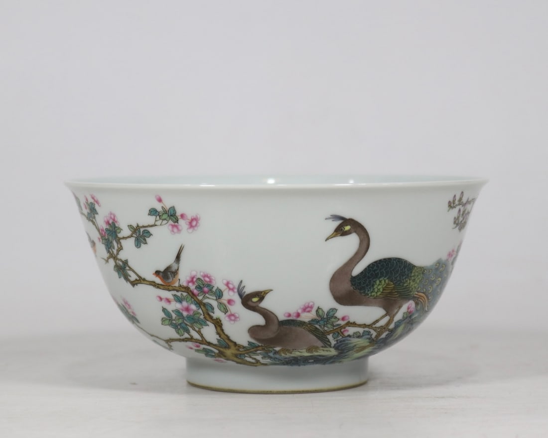 An Exquisite Enamel Flower and Bird Pattern with poem Bowl: An Exquisite Enamel Flower and Bird Pattern with poem Bowl Qing Dynasty, China Yongzheng Four-character Mark Size:7.5cmx15.8cm (The Dimensions Of All Batches Are Manually Measured.If You Need More Det
