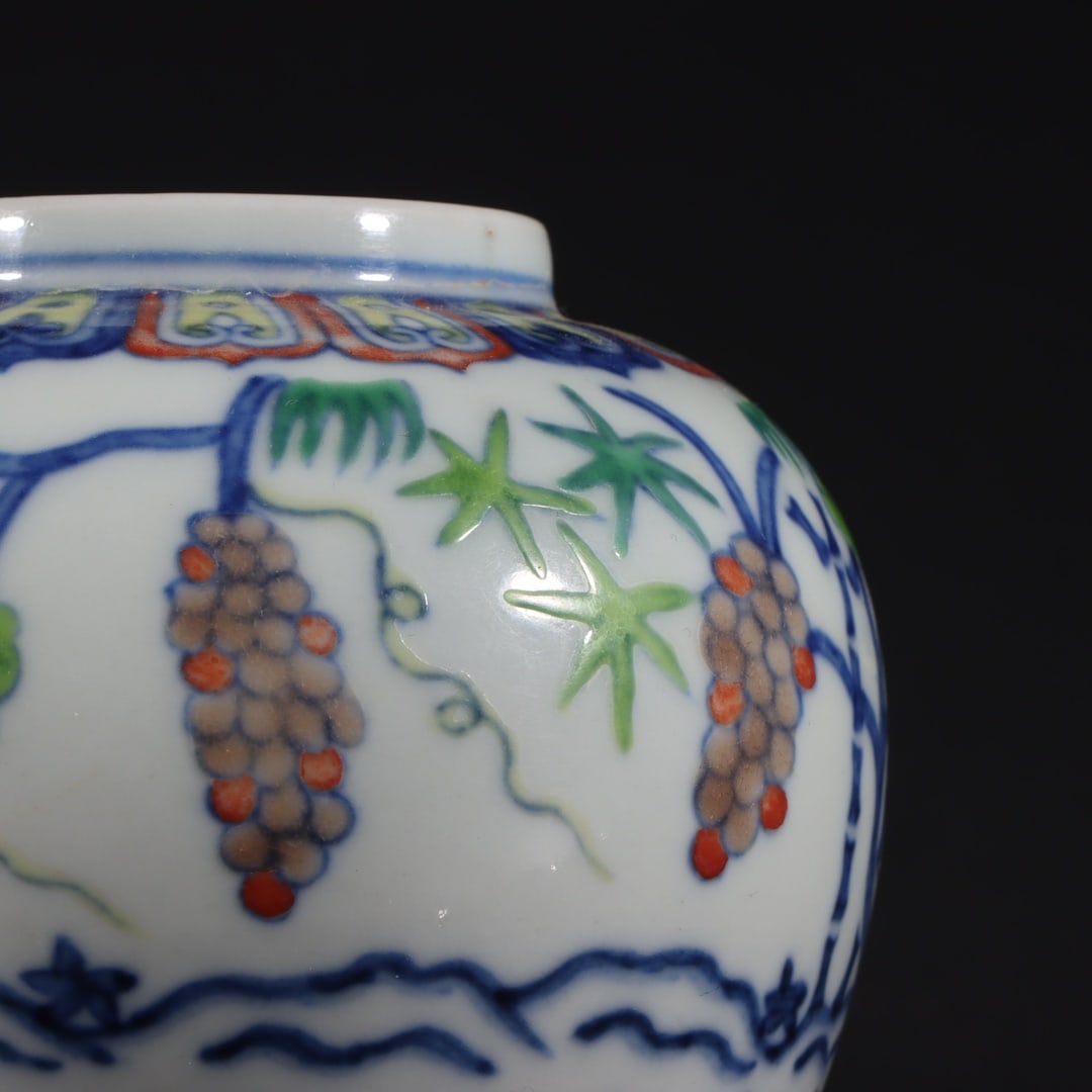 A Rare Doucai Grapes Pattern Jar - 4