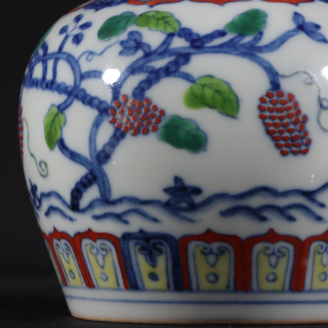 A Rare Doucai Grapes Pattern Jar - 5