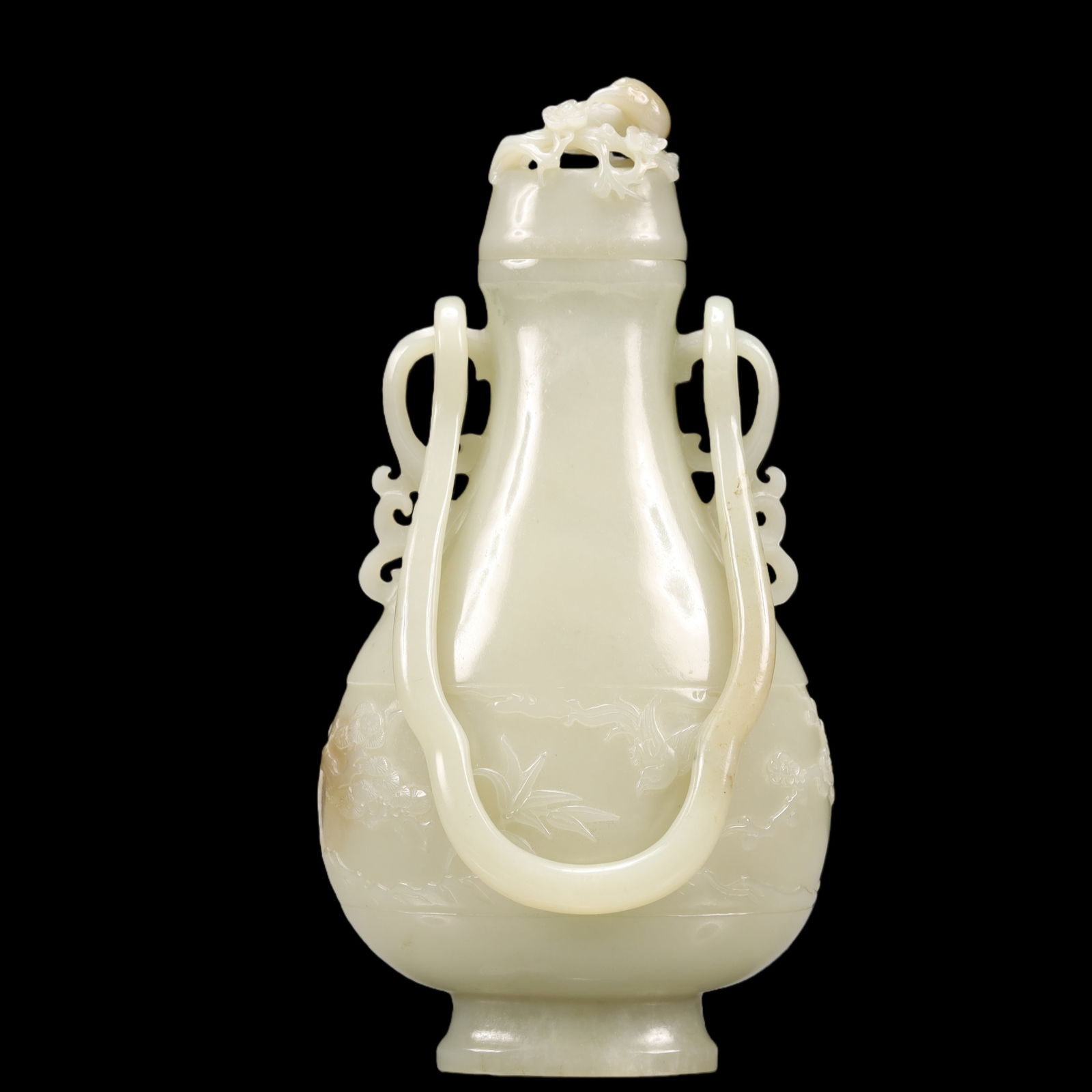 An Exquisite Green Jade Pine, Bamboo and Plum Blossom Pattern Double-Ears Vase (1 of 10)