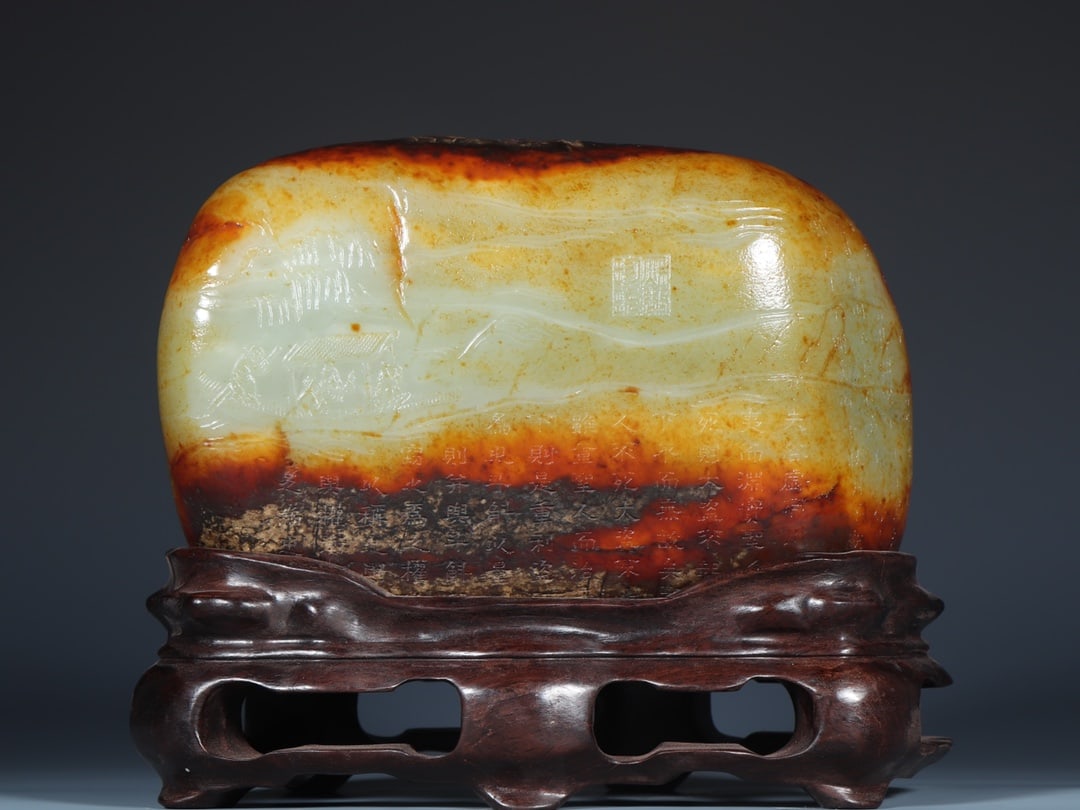 An Exquisite White Jade Landscape and Figure Pattern with poem Ornament: An Exquisite White Jade Landscape and Figure Pattern with poem Ornament Qing Dynasty, China Size:17.5cmx8.6cmx12.4cm Weight:3804g (The Dimensions Of All Batches Are Manually Measured.If You Need More