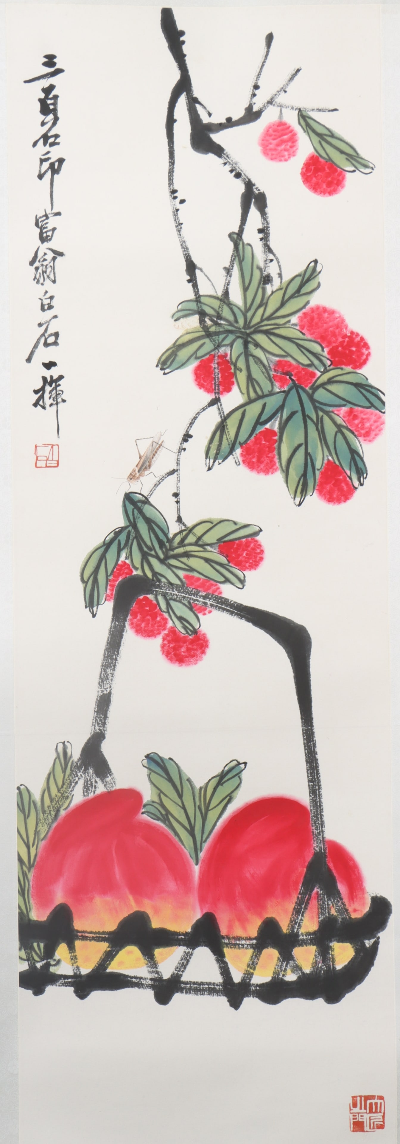 An Fabulous Chinese Ink Flower and Fruit By Paper: An Fabulous Chinese Ink Flower and Fruit By Paper Qi baishi Size:105cmx34cm (The Dimensions Of All Batches Are Manually Measured.If You Need More Detailed Information, Please Contact Our Customer