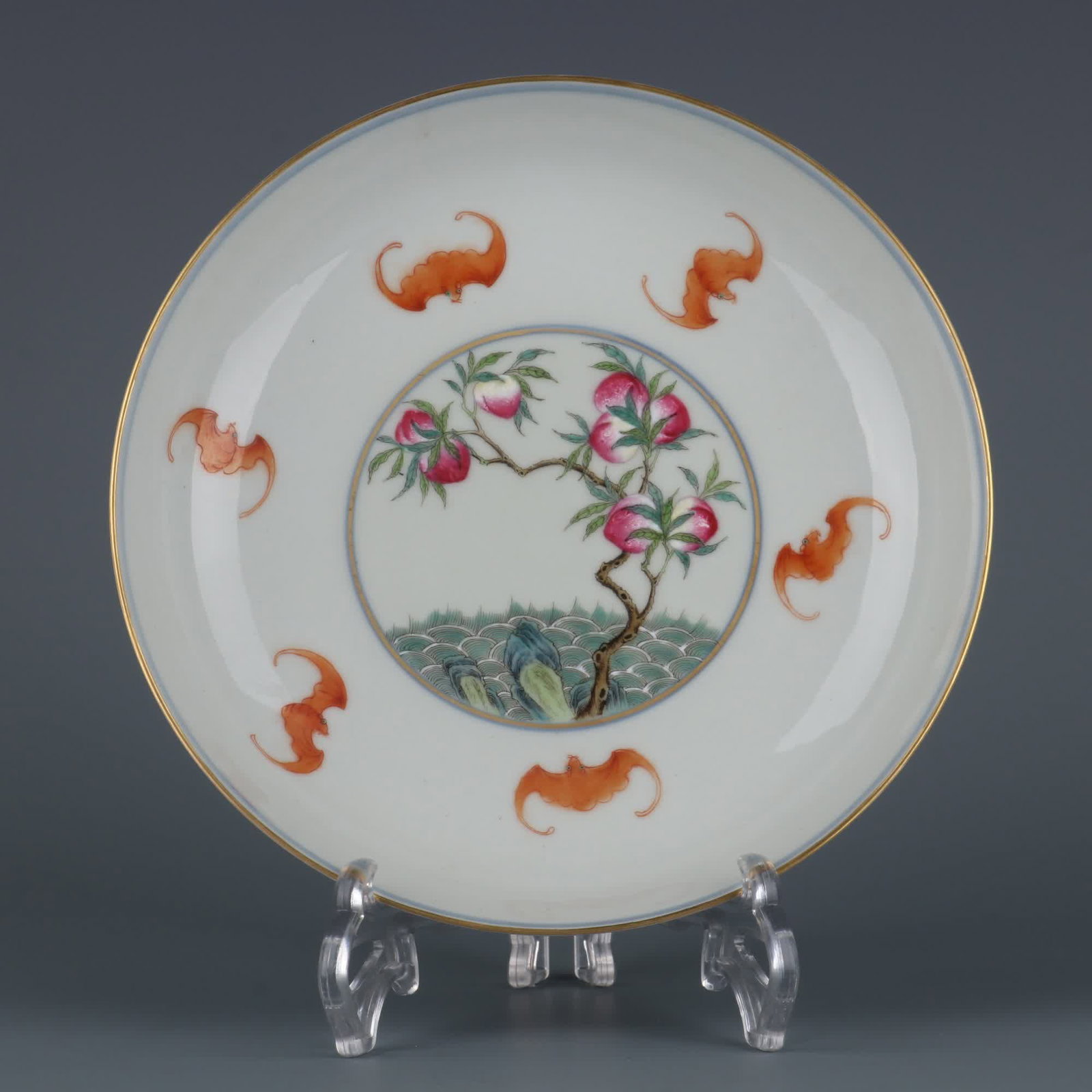A pastel gold-painted Fushan Shouhai appreciation plate made in the Qing Yongzheng year: Qing Yongzheng year pastel gold-painted Fushan Shouhai appreciation plate SIZE: H:4.2cm mouthD:21cm (The Dimensions Of All Batches Are Manually Measured.If You Need More Detailed Information, Please C