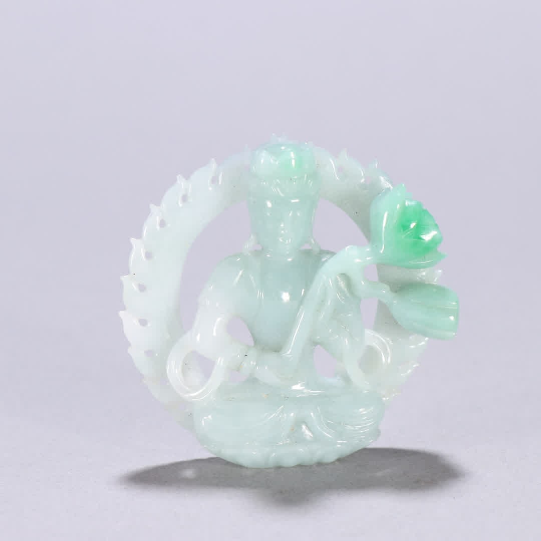 A Qing Dynasty jade statue of Guanyin holding a lotus: Qing Dynasty jade lotus-holding Guanyin statue SIZE: H:5.3cm W:5.3cm W:40g (The Dimensions Of All Batches Are Manually Measured.If You Need More Detailed Information, Please Contact Our Customer Servi