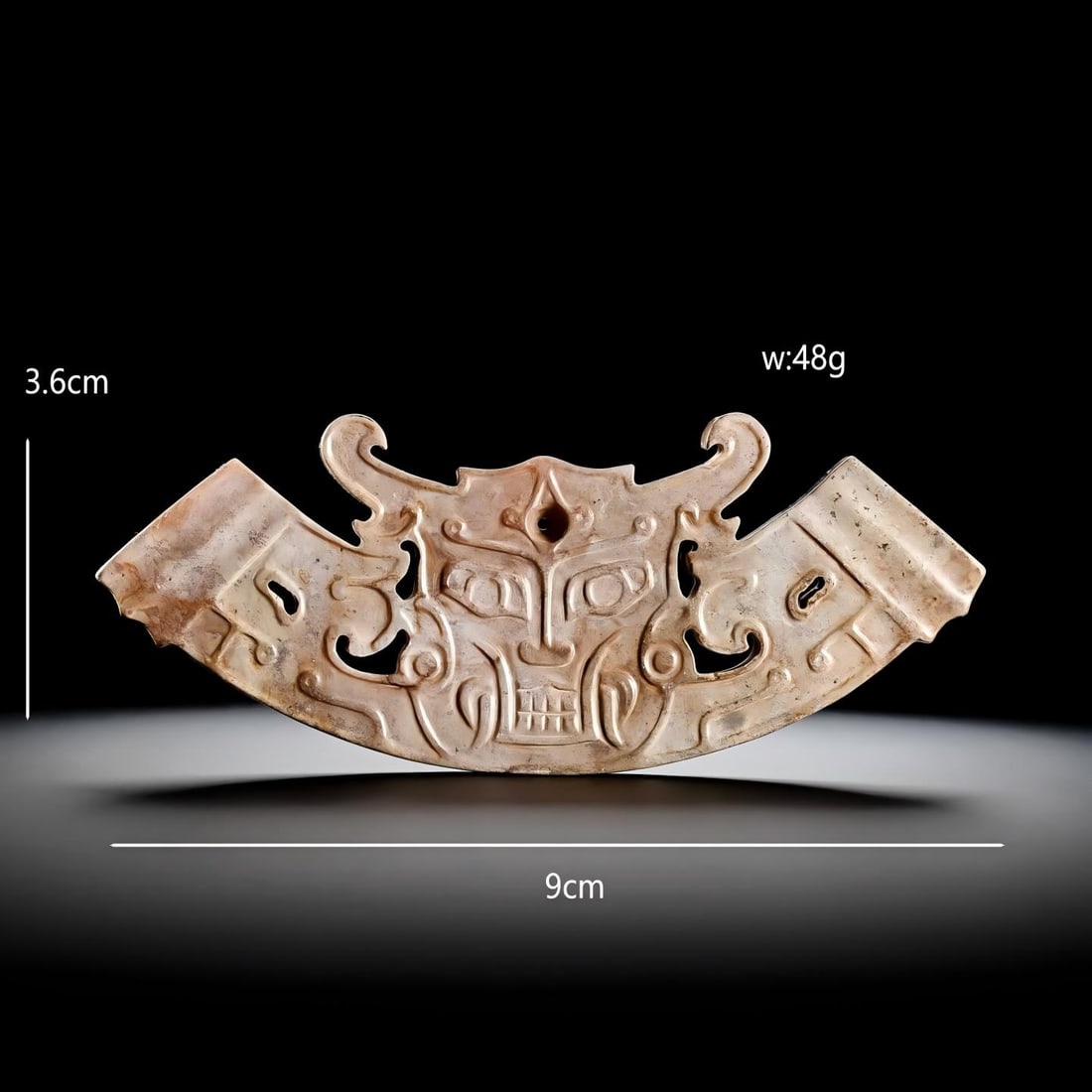 A piece of ancient gluttonous pattern jade: Ancient gluttonous pattern jade jade SIZE: H:3.6cm W:9cm W:48g (The Dimensions Of All Batches Are Manually Measured.If You Need More Detailed Information, Please Contact Our Customer Service Before Bi